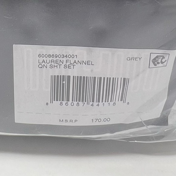 Lauren Ralph Lauren Flannel Sheet, Queen Set Grey - Picture 6 of 7